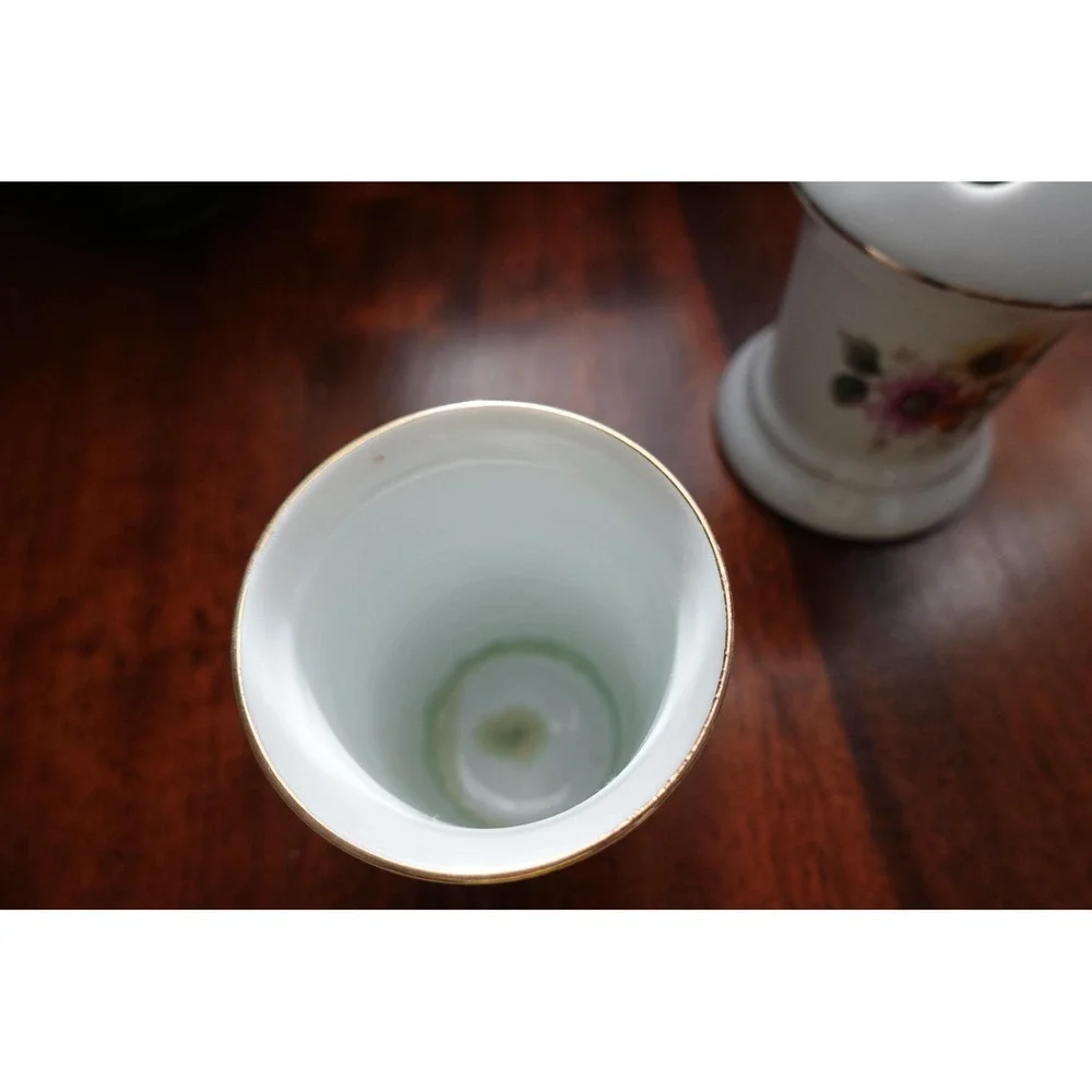 1979 Enesco porcelain toothbrush holder‎ tumbler set daisy butterfly floral